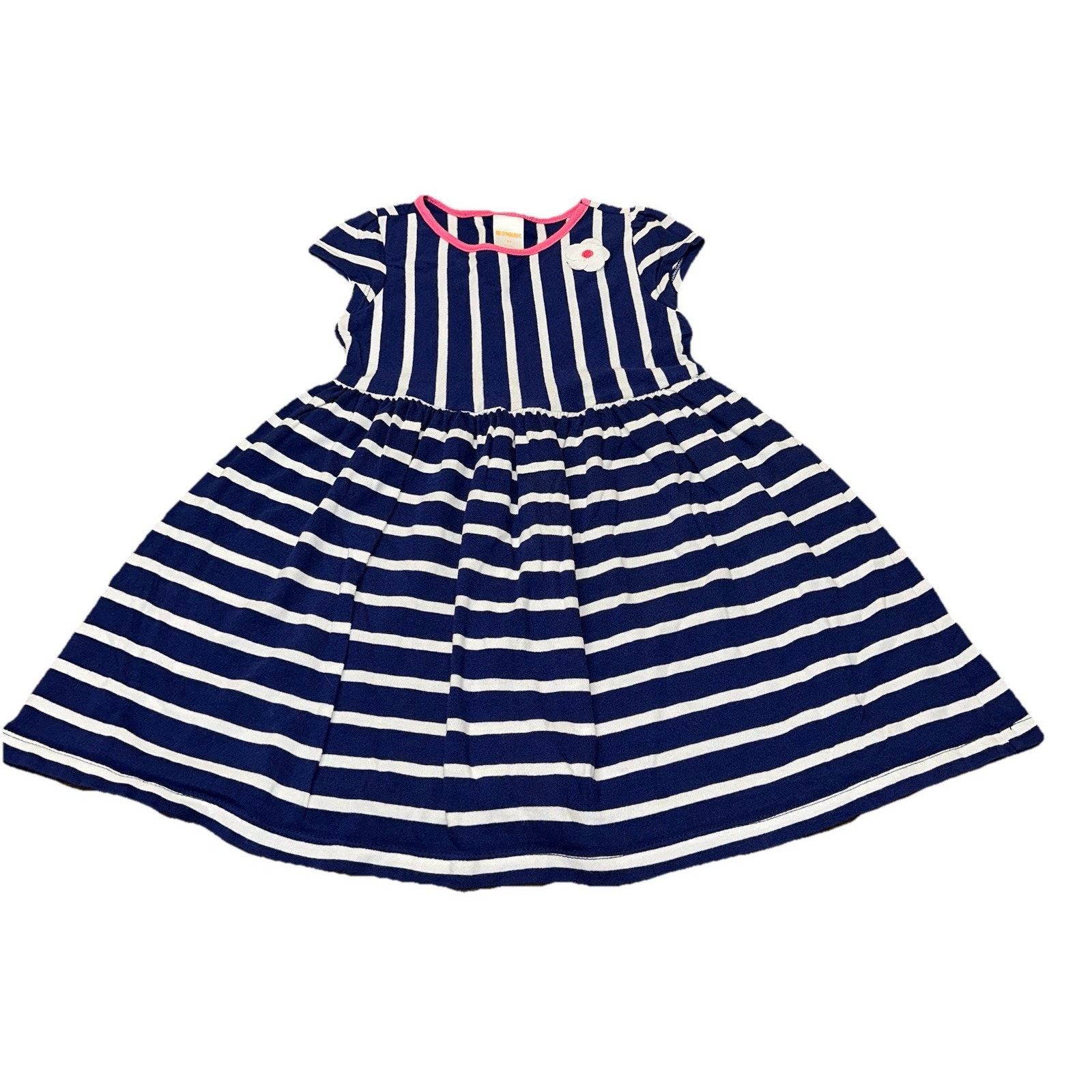 Gymboree Nautical Striped Navy White Cotton Mid Length Dress Flower Girls 5t